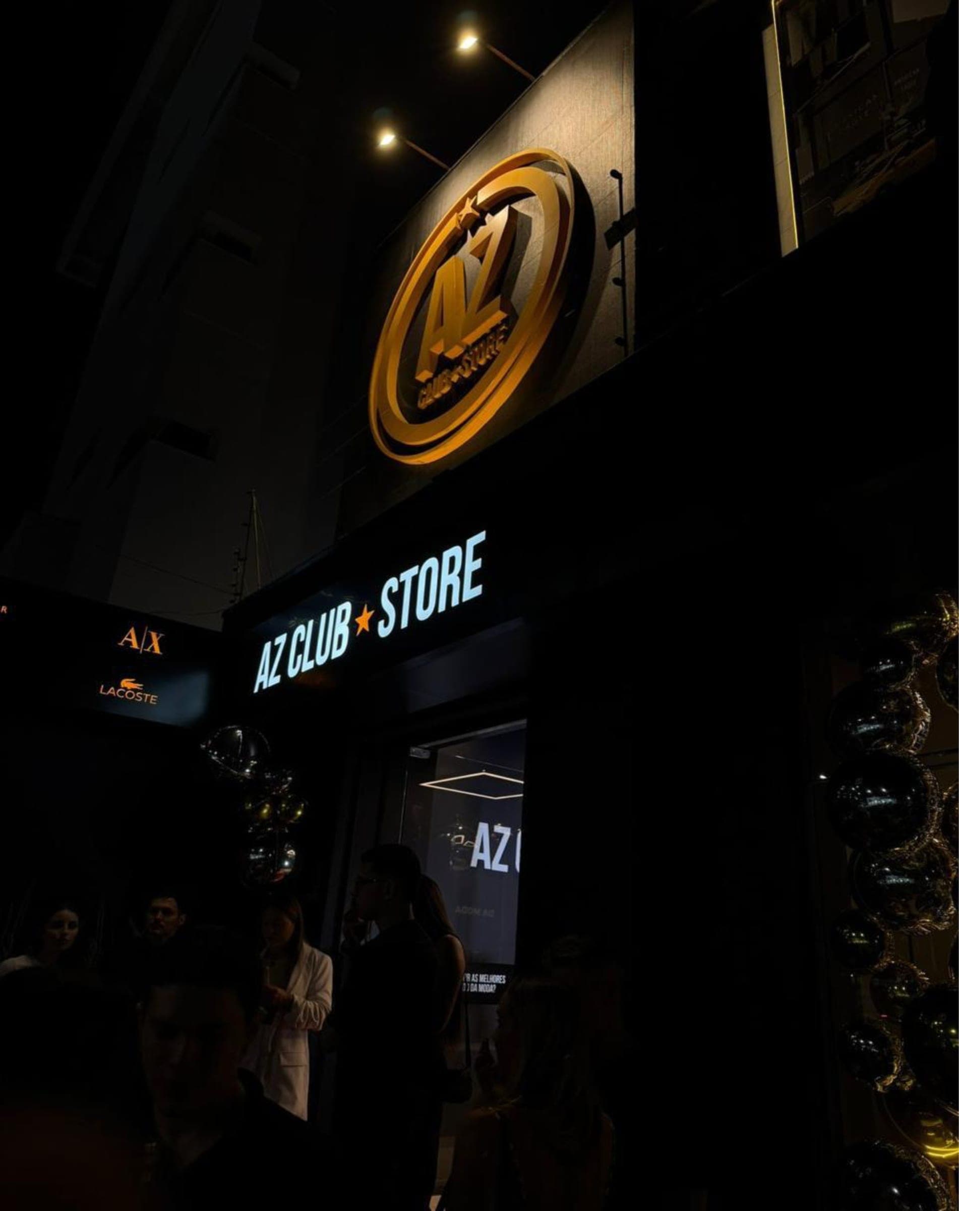 Fachada Iluminada — AZ Club Store — Letra Caixa, projeto da SulBrasil